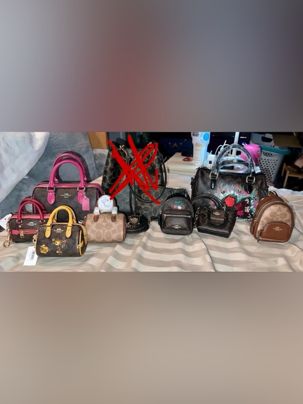 Coach Br/Blk Sig tinies- mini/micro rowans, mini bennett, sm backpacks & bucket